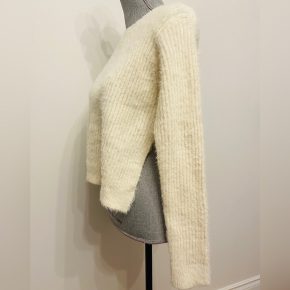 Leche Sweaters - Leche Light Cream Fuzzy Side Slits Sweater